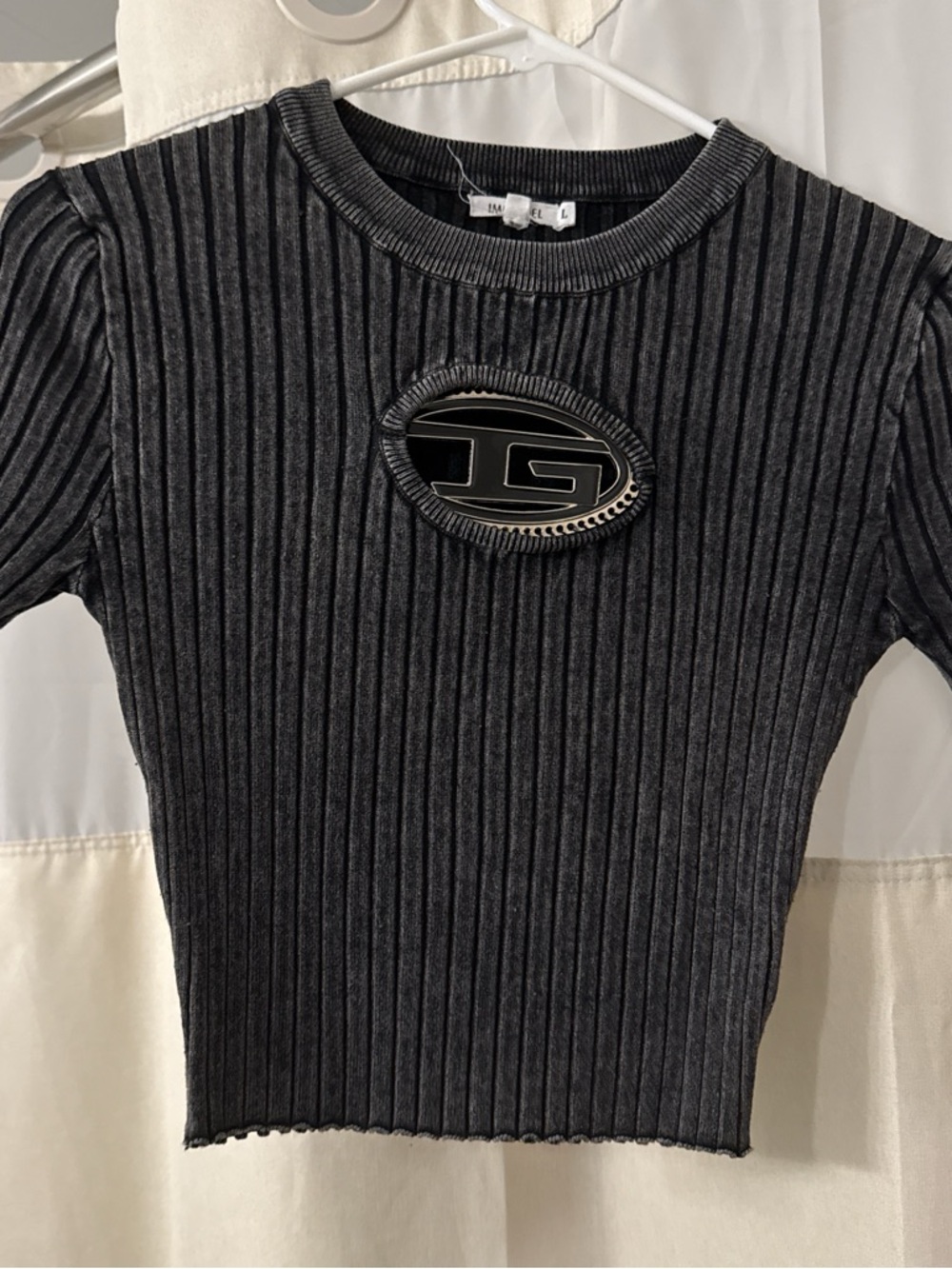 Women Ribbed Short Sleeve Top - Charcoal Gray